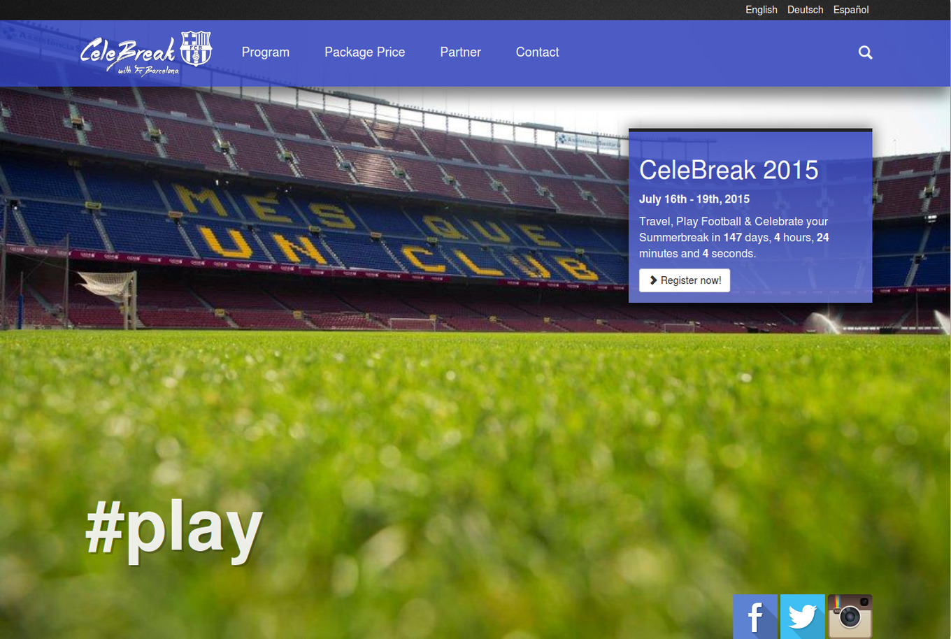 Webseite des CeleBreak Cup: Startseite mit Slideshow und Timer