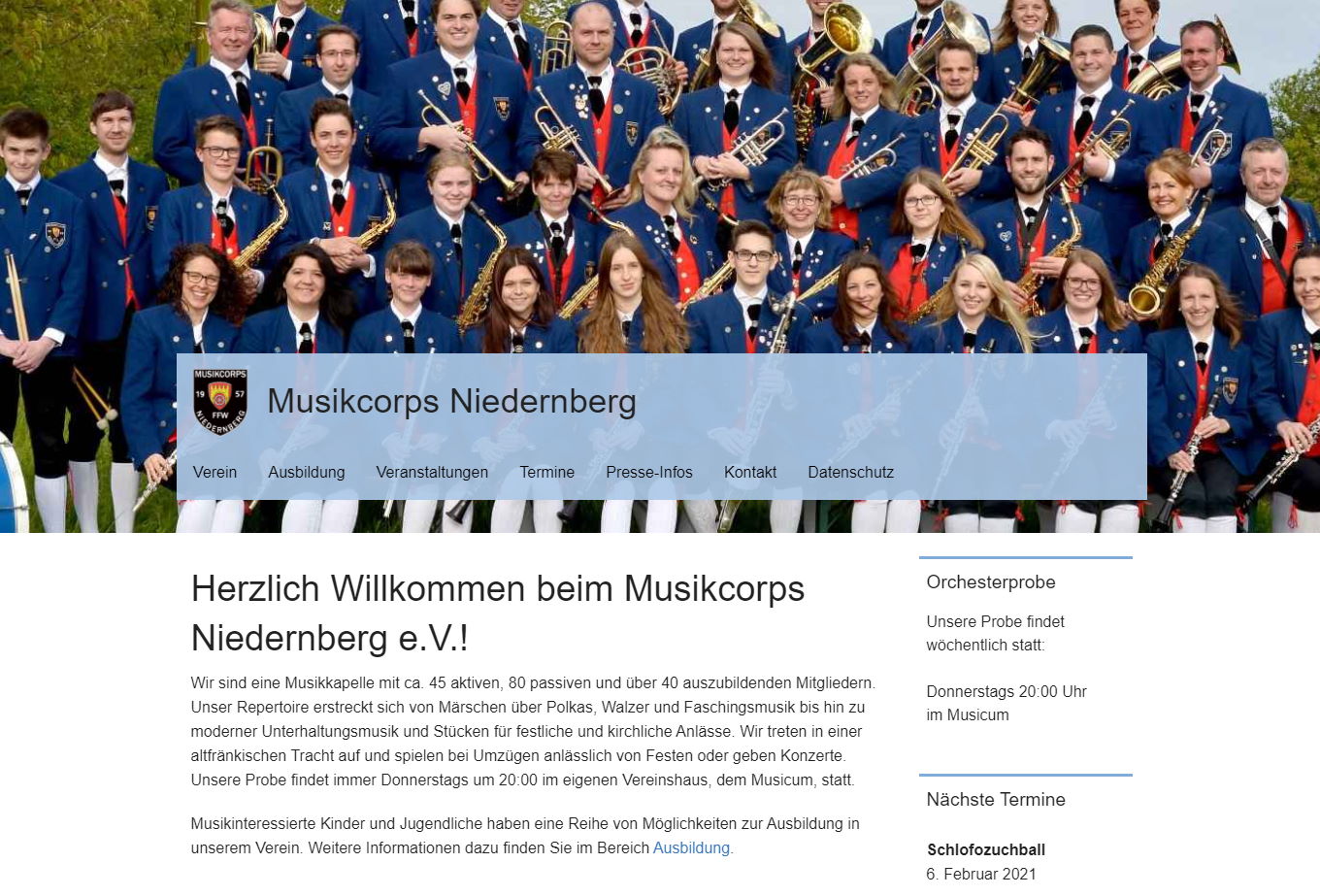Webseite des Musikcorps Niedernberg e.V.: Startseite