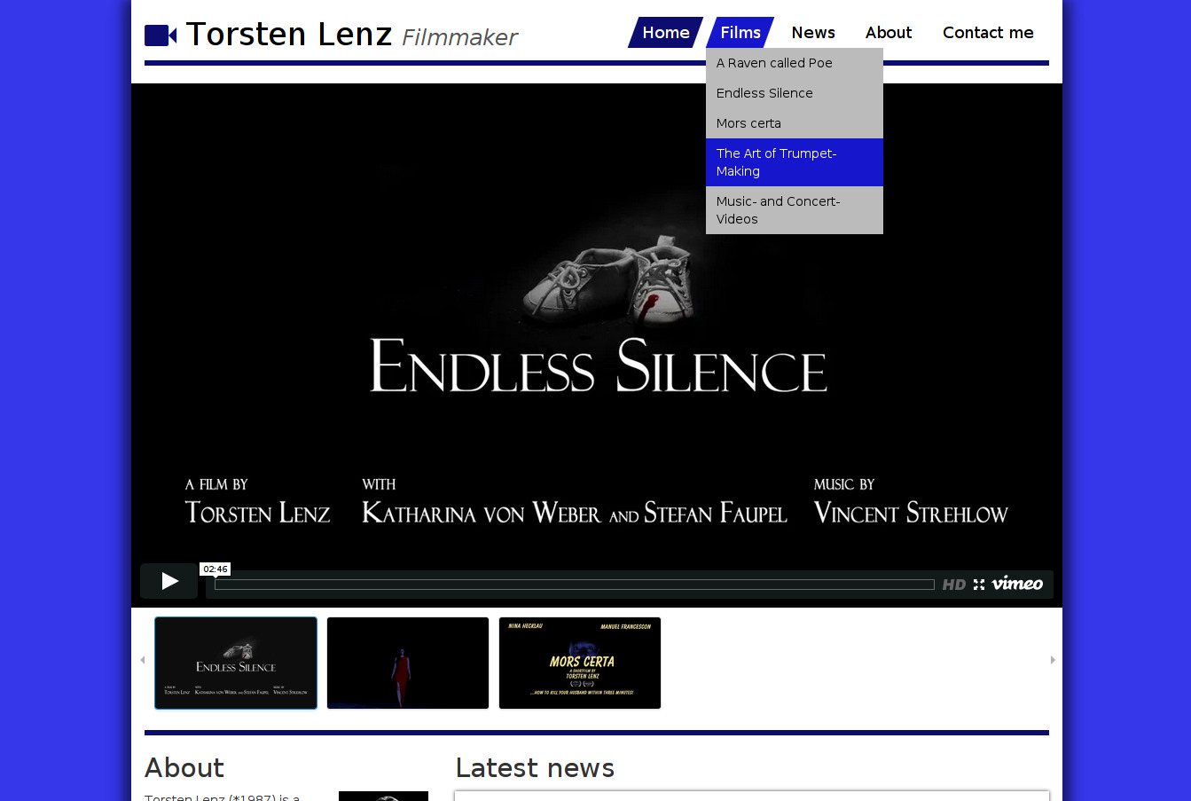 Webseite von Filmemacher Torsten Lenz: Menü in Form eines Parallelogramm