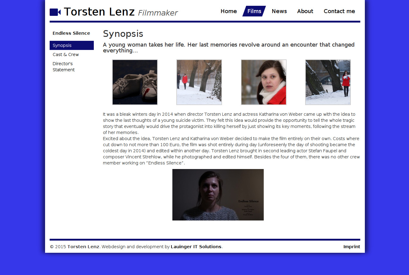 Webseite von Filmemacher Torsten Lenz: Seite mit Untermenü