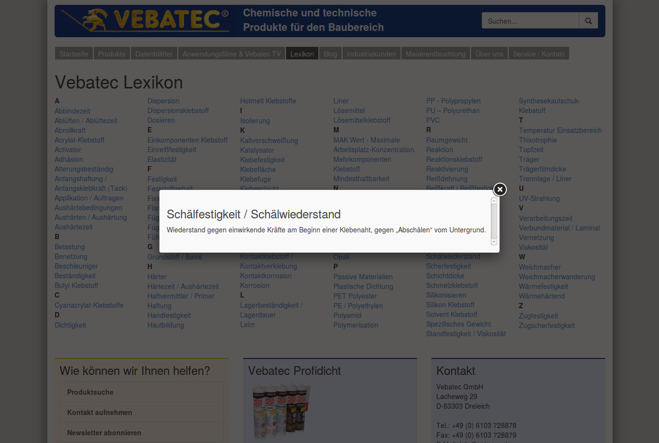 Webseite der Vebatec GmbH: Lexikon