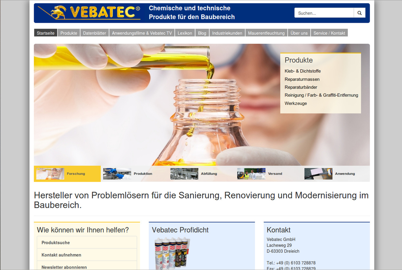 Webseite der Vebatec GmbH: Startseite mit Bildergalerie